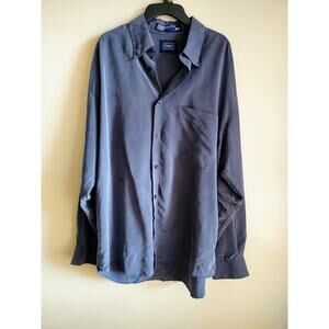 Haggar Mens Long Sleeve Button Shirt Size M Plaid Gray Blue
